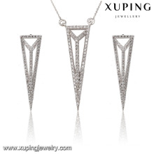 63845 Fashion Elegant CZ Diamond Rhodium Triangle -Shaped Alloy Copper Imitation Jewelry Set